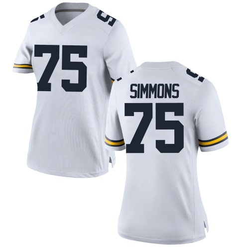 Peter Simmons Michigan Wolverines Women's NCAA #75 White Replica Brand Jordan College Stitched Football Jersey PXN6354AB